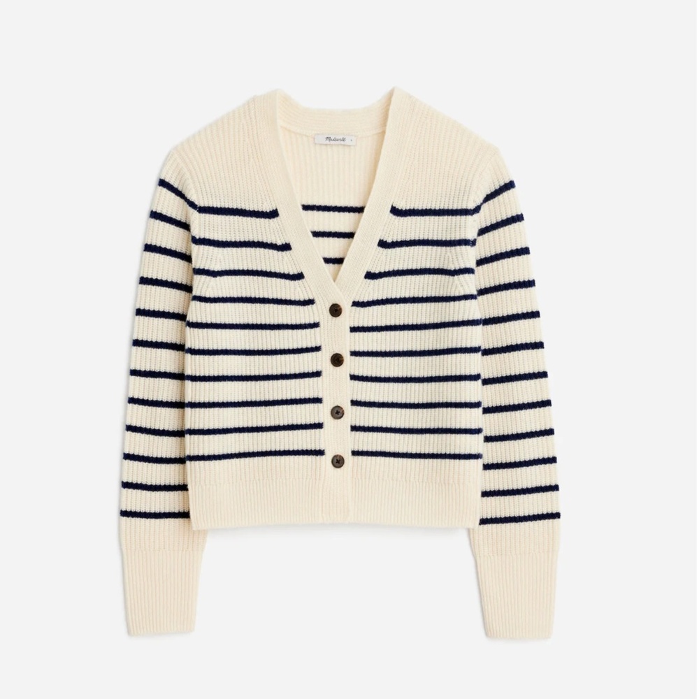 Madewell SoftWool V-Neck Cardigan in Stripe Size XXS